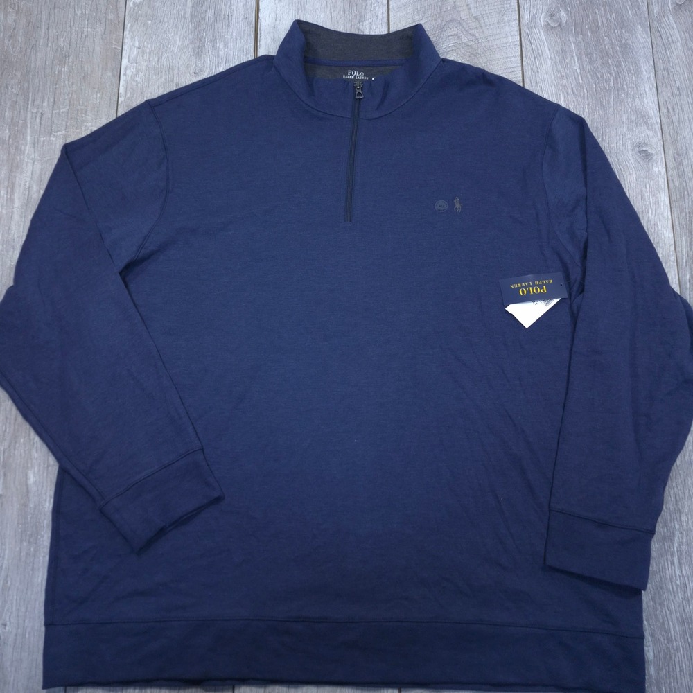 Polo Ralph Lauren Quarter Zip Pullover Mens 4XLT Navy Heather Cotton Blend Pony